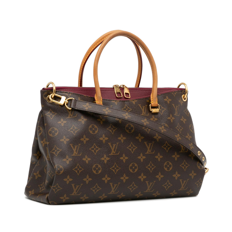Louis Vuitton Pallas mm Monogram Canvas & Brown Leather Tote Shoulder Bag Pre Owned