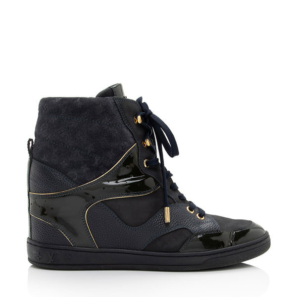 Louis Vuitton Monogram Suede Millenium Wedge Sneakers Size 8 38 S