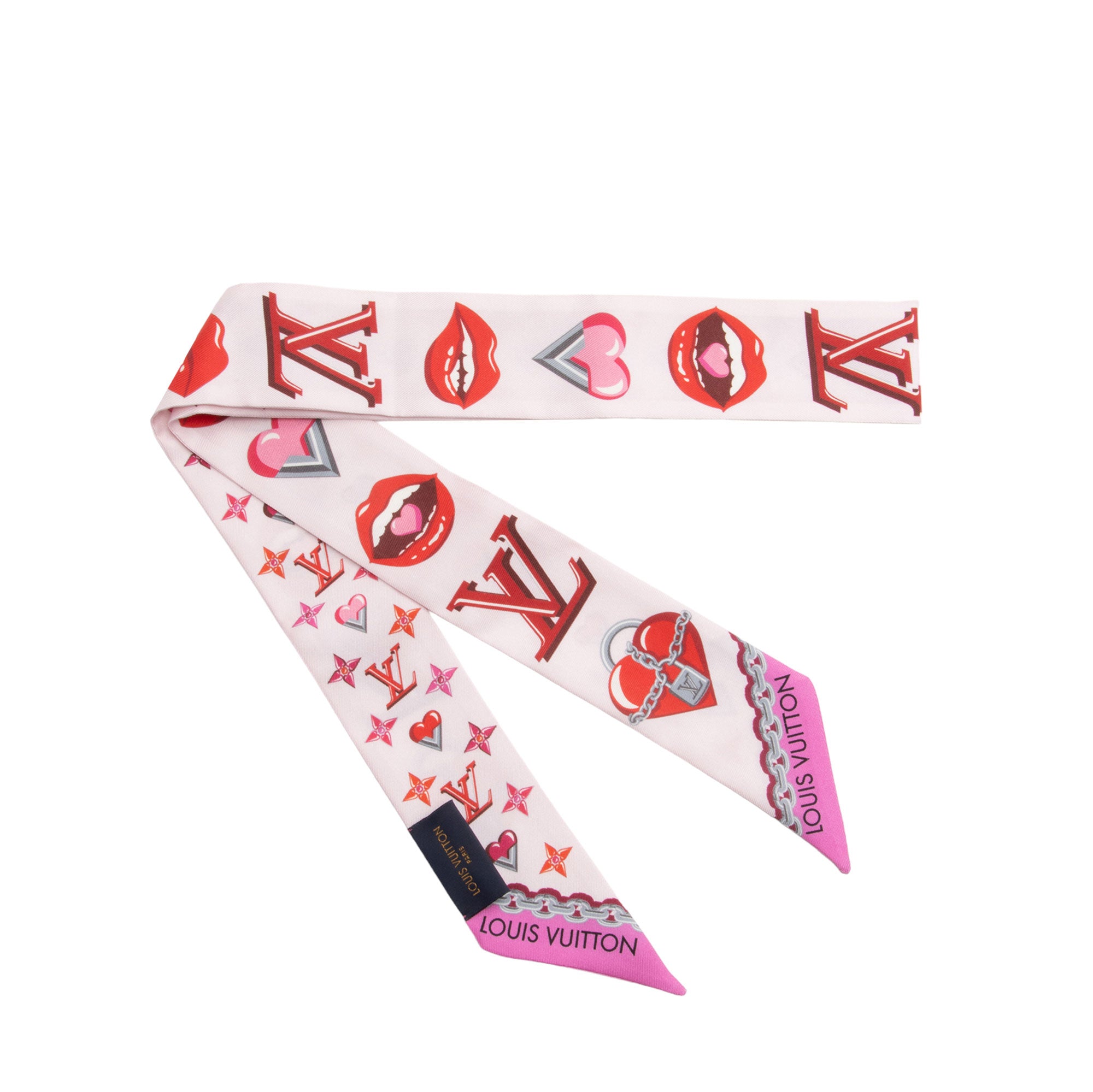 Louis Vuitton Silk Lucky Monogram Rose Pop BB Bandeau Scarf (SHF-LESBPh)