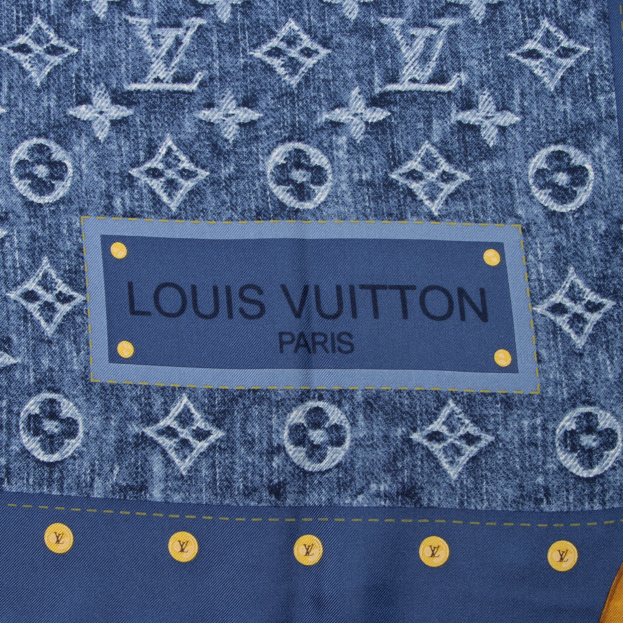 Louis Vuitton Silk Monogram Denim Bandana 90cm Scarf (SHF-3WyzcD)