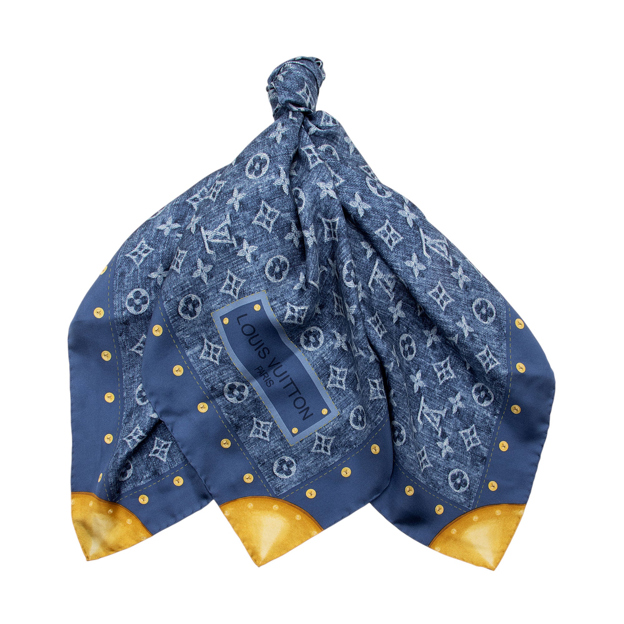 Louis Vuitton Silk Monogram Denim Bandana 90cm Scarf (SHF-3WyzcD)
