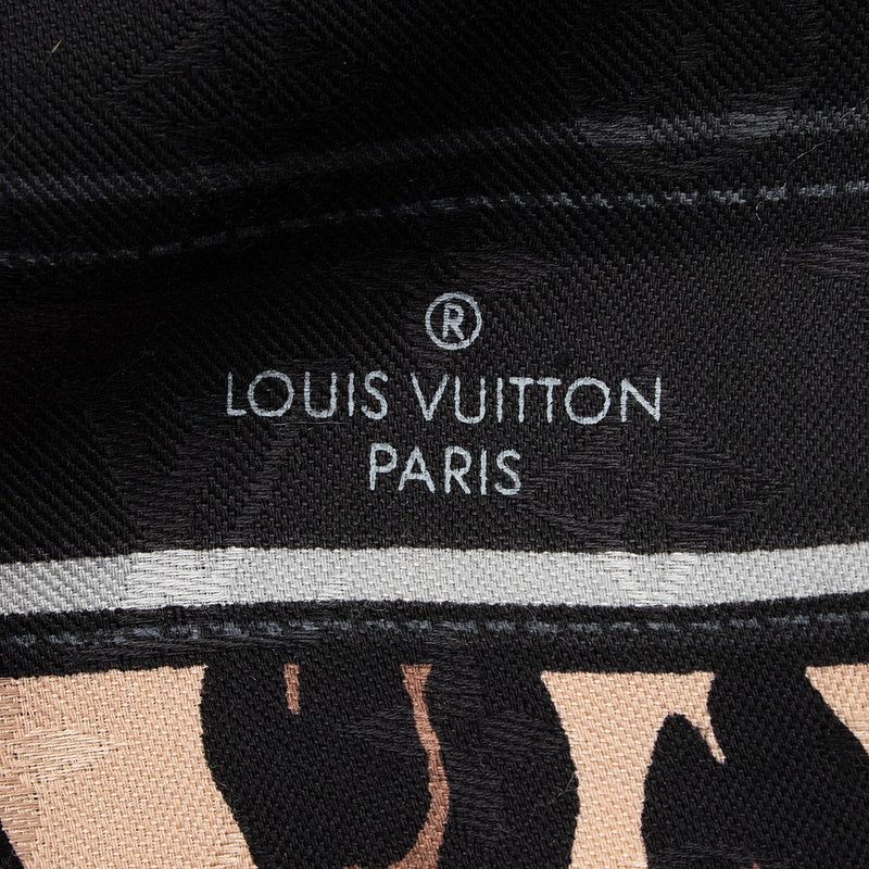 Louis Vuitton Silk Wool Leopard Monogram 140cm Shawl (SHF-y8QMXZ)