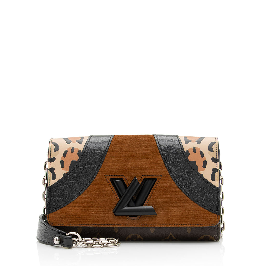 Louis Vuitton Suede Calfskin Wild Leopard Print Twist Chain Wallet