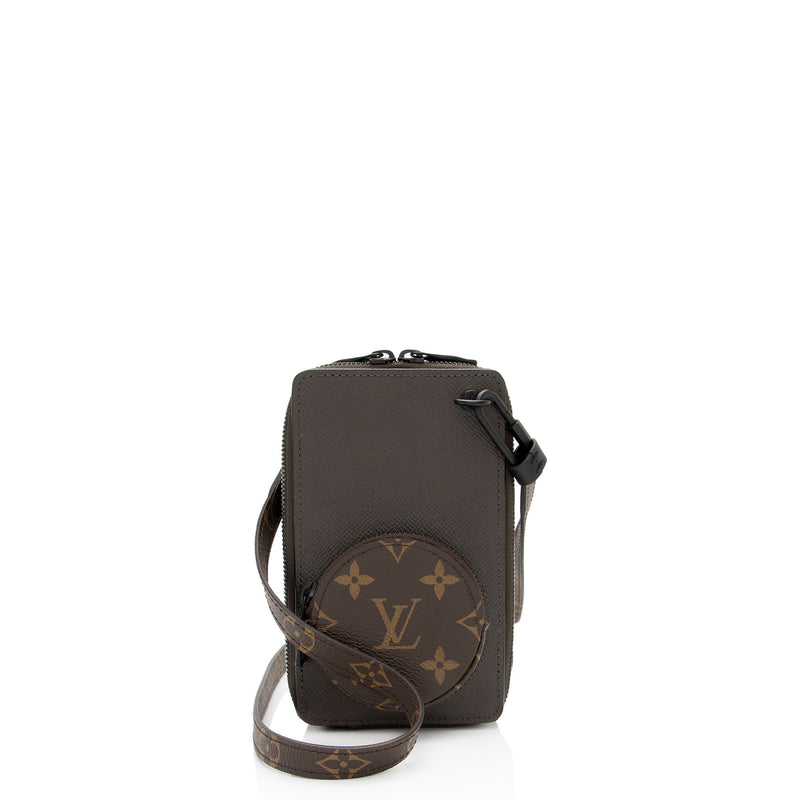 Louis Vuitton Taiga Leather Monogram Canvas Phone Box Crossbody Bag (SHF-tzlpri)