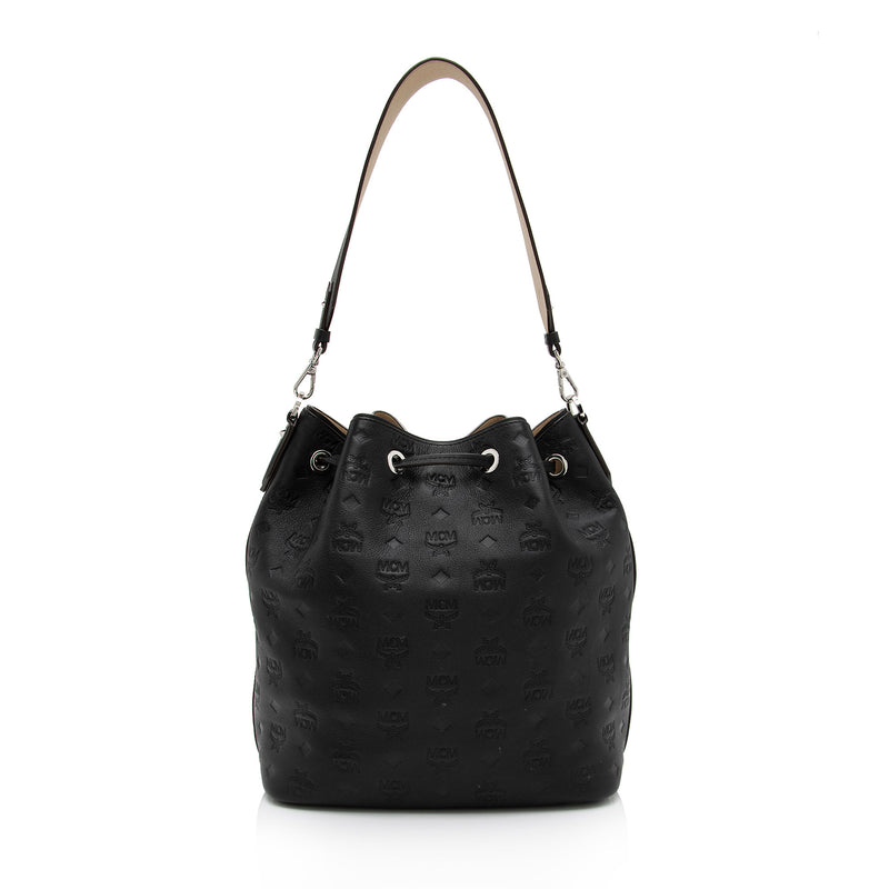 MCM Aren Small Monogram Leather Hobo Bag