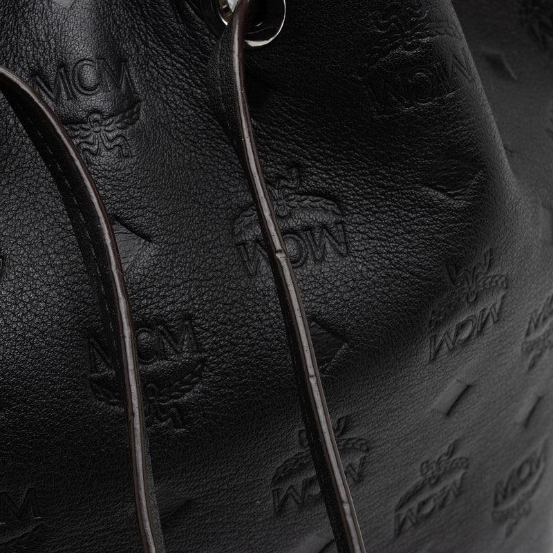 Mcm essential monogrammed leather drawstring medium black sale