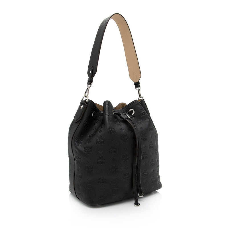 MCM Embossed Leather Aren Medium Drawstring Shoulder Bag SHF