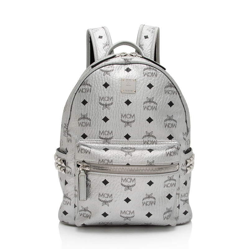 MCM Women's Berlin Silver Metallic Coated Canvas Mini Backpack