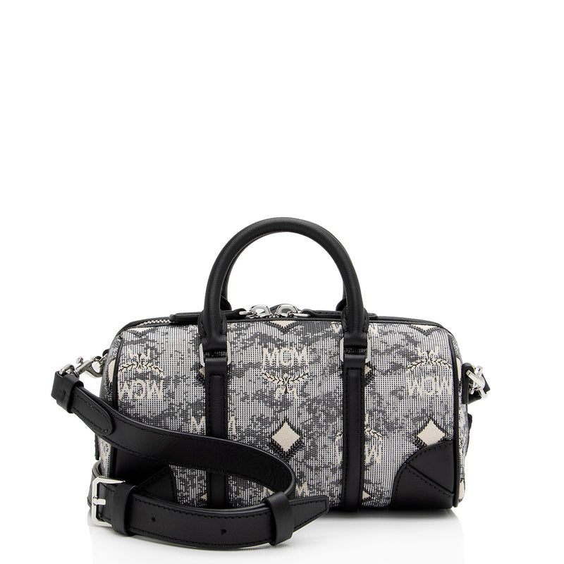MCM Vintage Monogram Jacquard Aren Boston Mini Shoulder Bag (SHF 