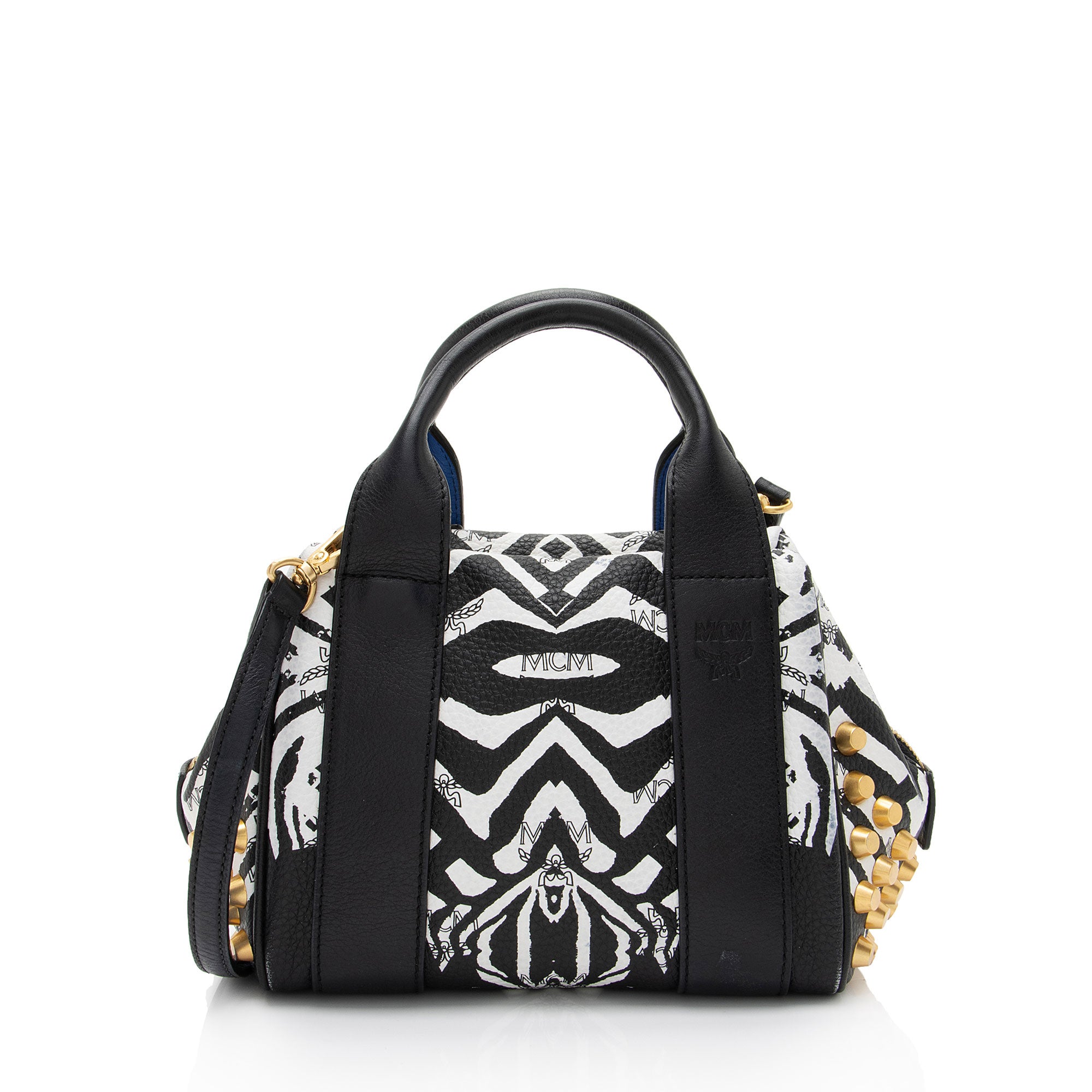 MCM Studded Visetos Funky Zebra Satchel (SHF-xVF2VO)
