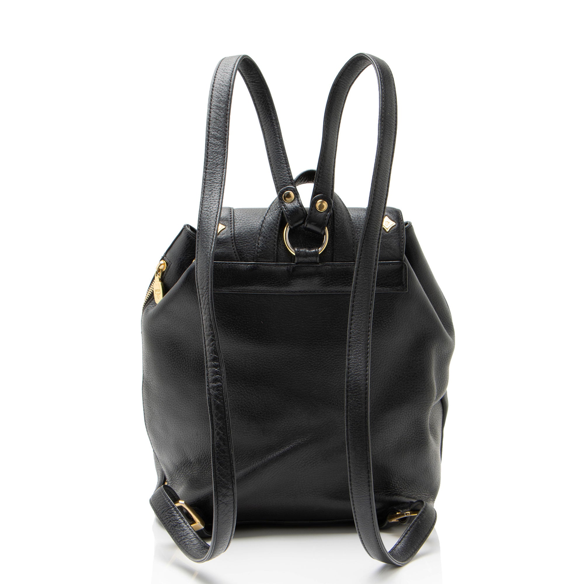 MCM Vintage Leather Logo Charms Drawstring Backpack