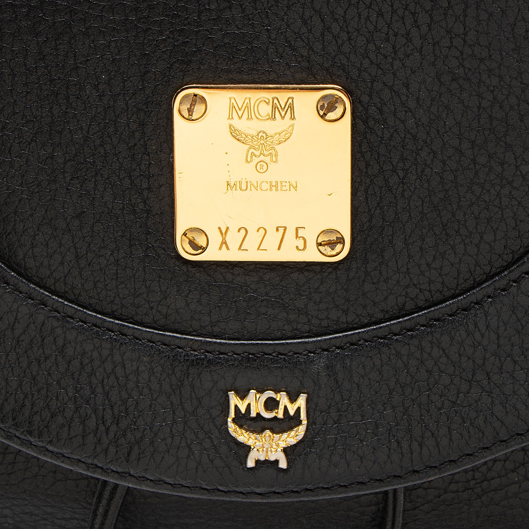 MCM Vintage Leather Logo Charms Drawstring Backpack