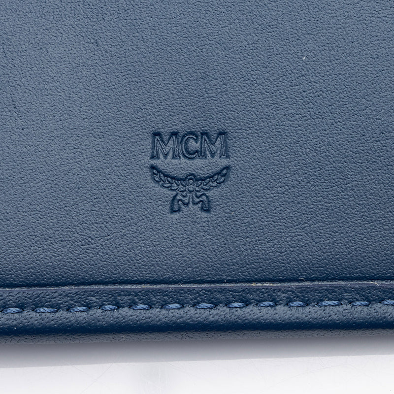 MCM Monogram Embossed Blue Leather Trifold Long Wallet - A&V Pawn