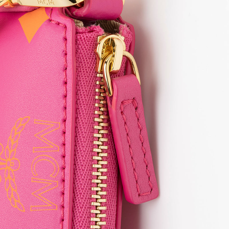 Mini Zip Pouch in Color Splash Logo Leather Pink