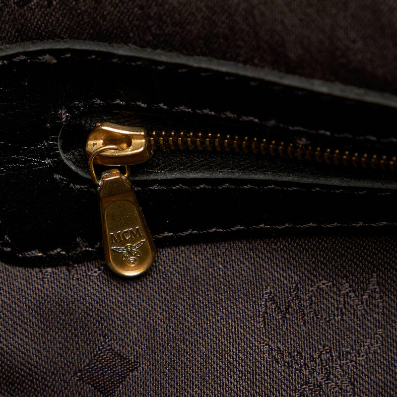 MCM Vintage Brown Logo Nylon Leather Drawstring Sling Backpack Bag