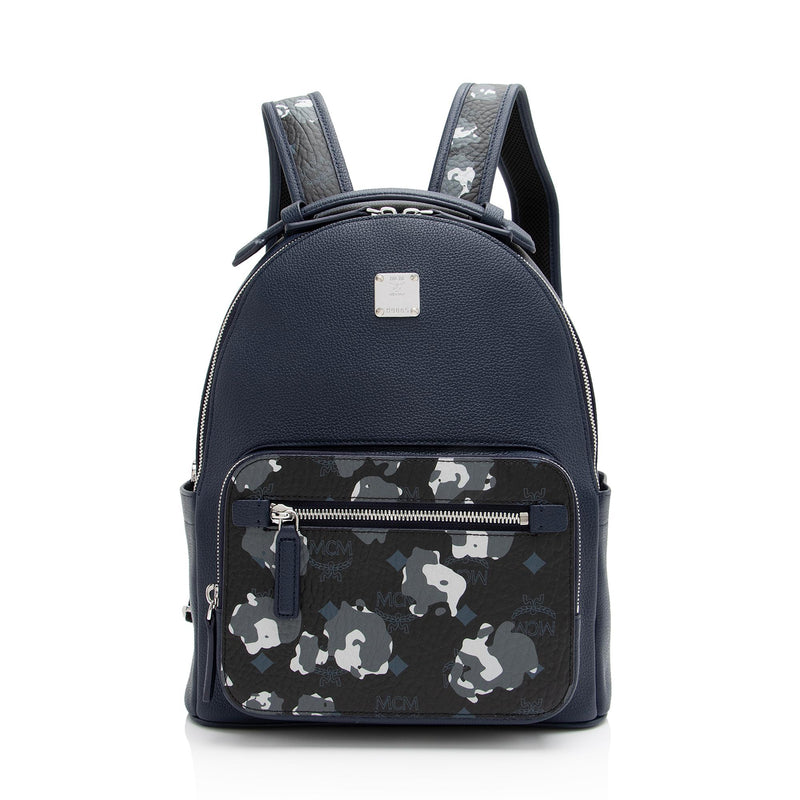 MCM Stark Monogram Leather Backpack in Blue for Men