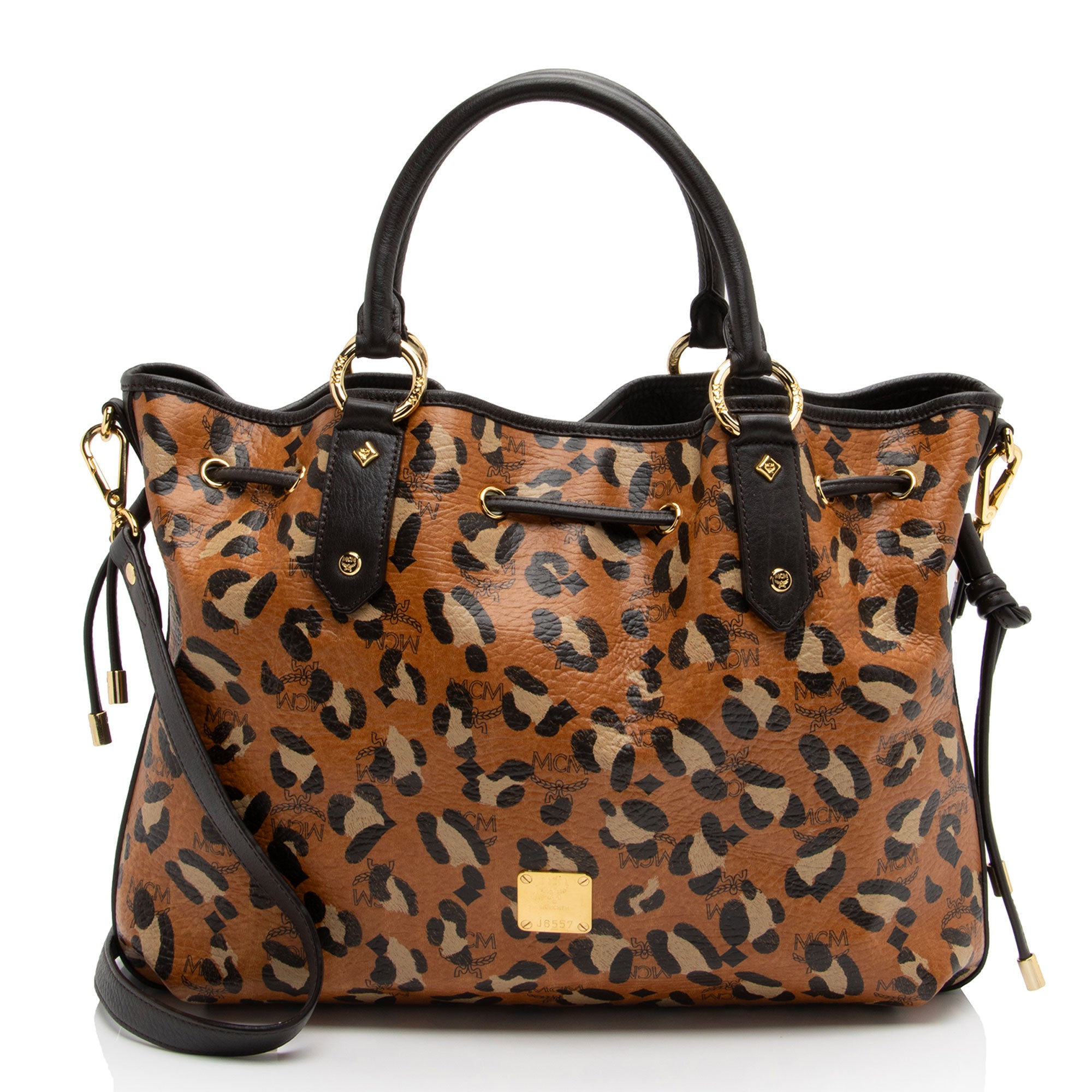 MCM Visetos Leopard Drawstring Large Tote (SHF-uyB0NU)