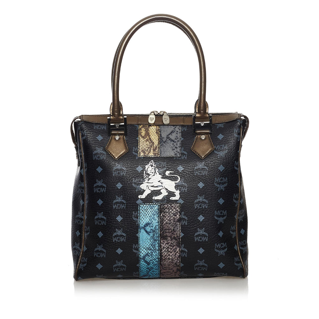 Mcm lion online tote bag
