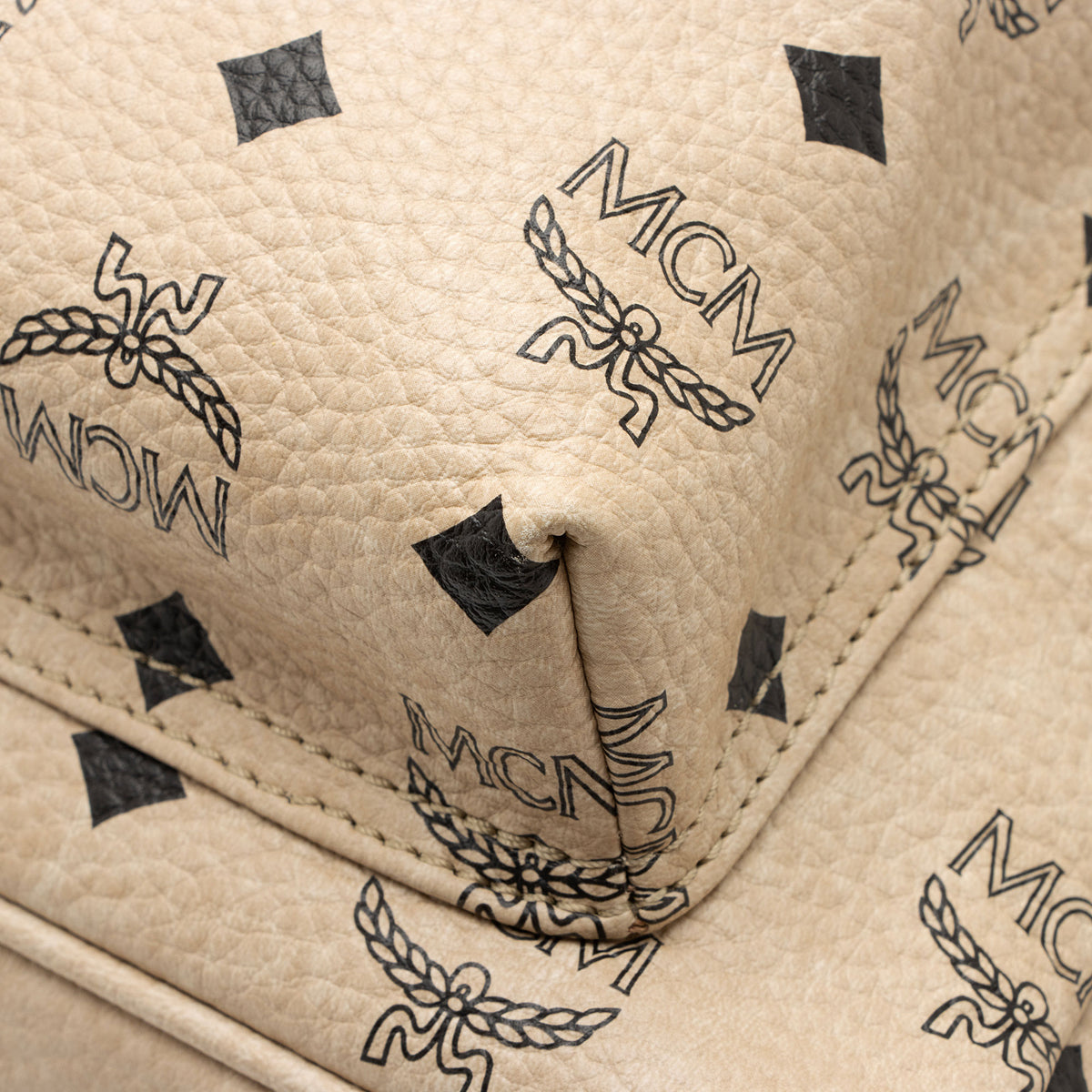 MCM Beige Visetos Side Studs Stark Medium Backpack with Black Logo Print MCM Medium Stark Side Studs Backpack Visetos Beige – Dr. Runway main image 4