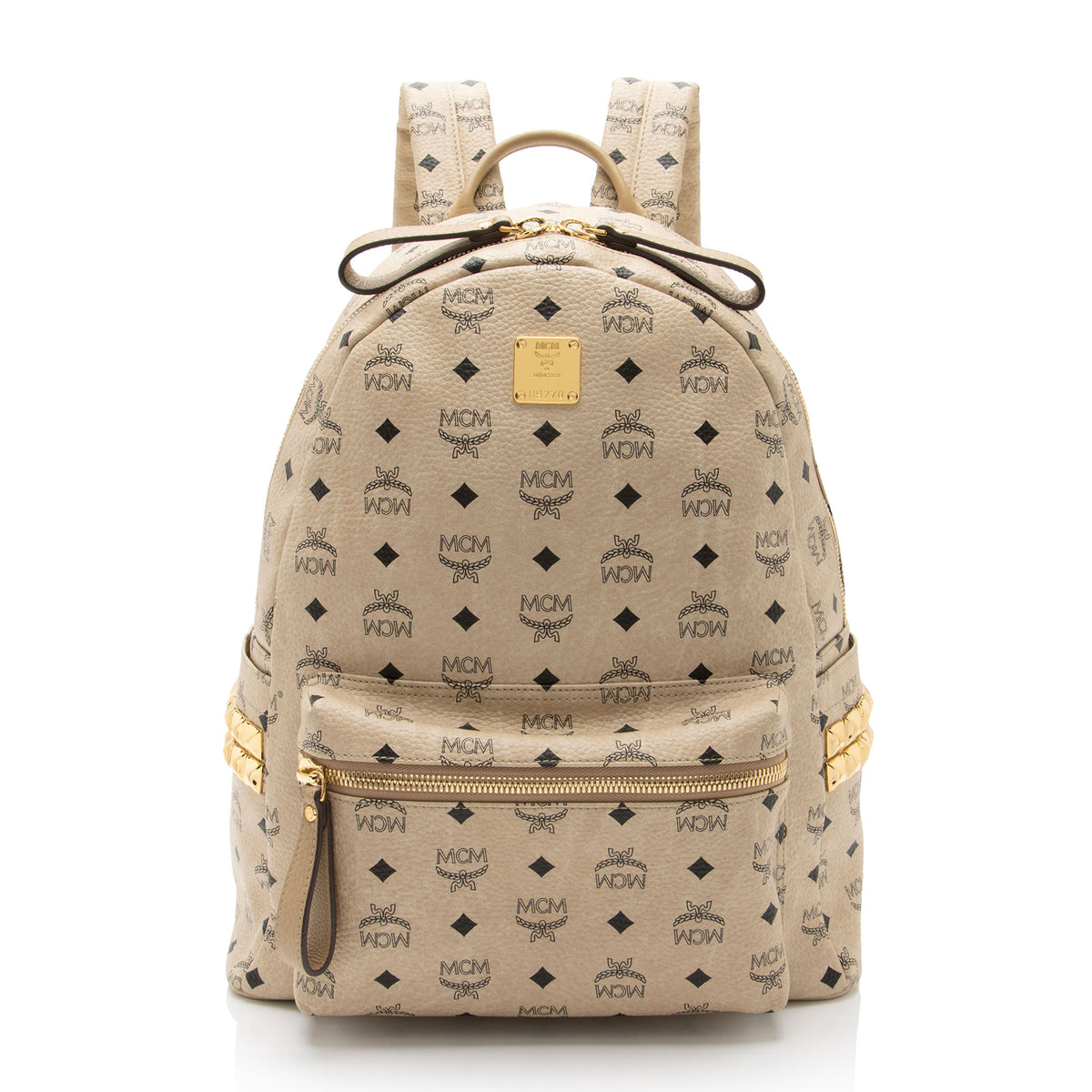 PM VERIFIED MCM Backpack Cognac Silver Gold Pvc Leather Visetos Studs Ruck Sack MCM Stark Comparison Limited Edition (RARE Olympics) vs  main image 3