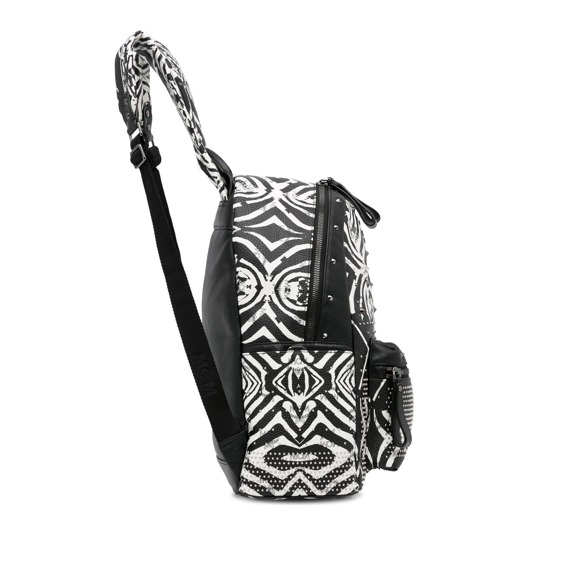 MCM Visetos Studded Zebra Print Backpack (SHG-DjcbWT)