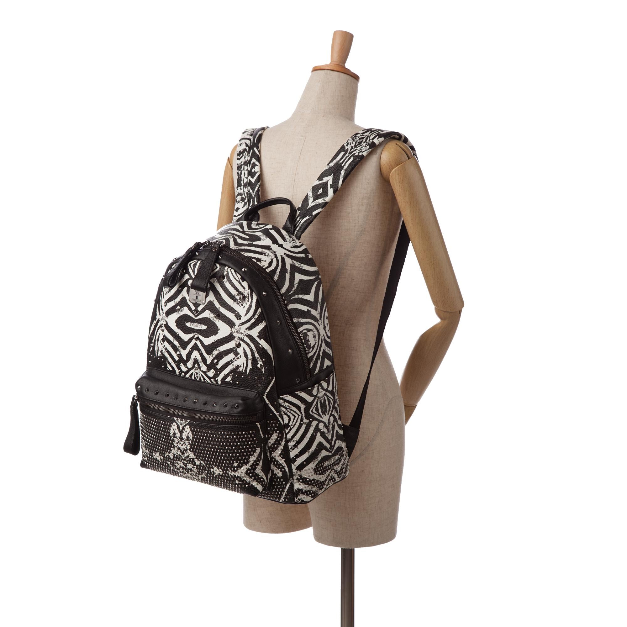 MCM Visetos Studded Zebra Print Backpack (SHG-DjcbWT)