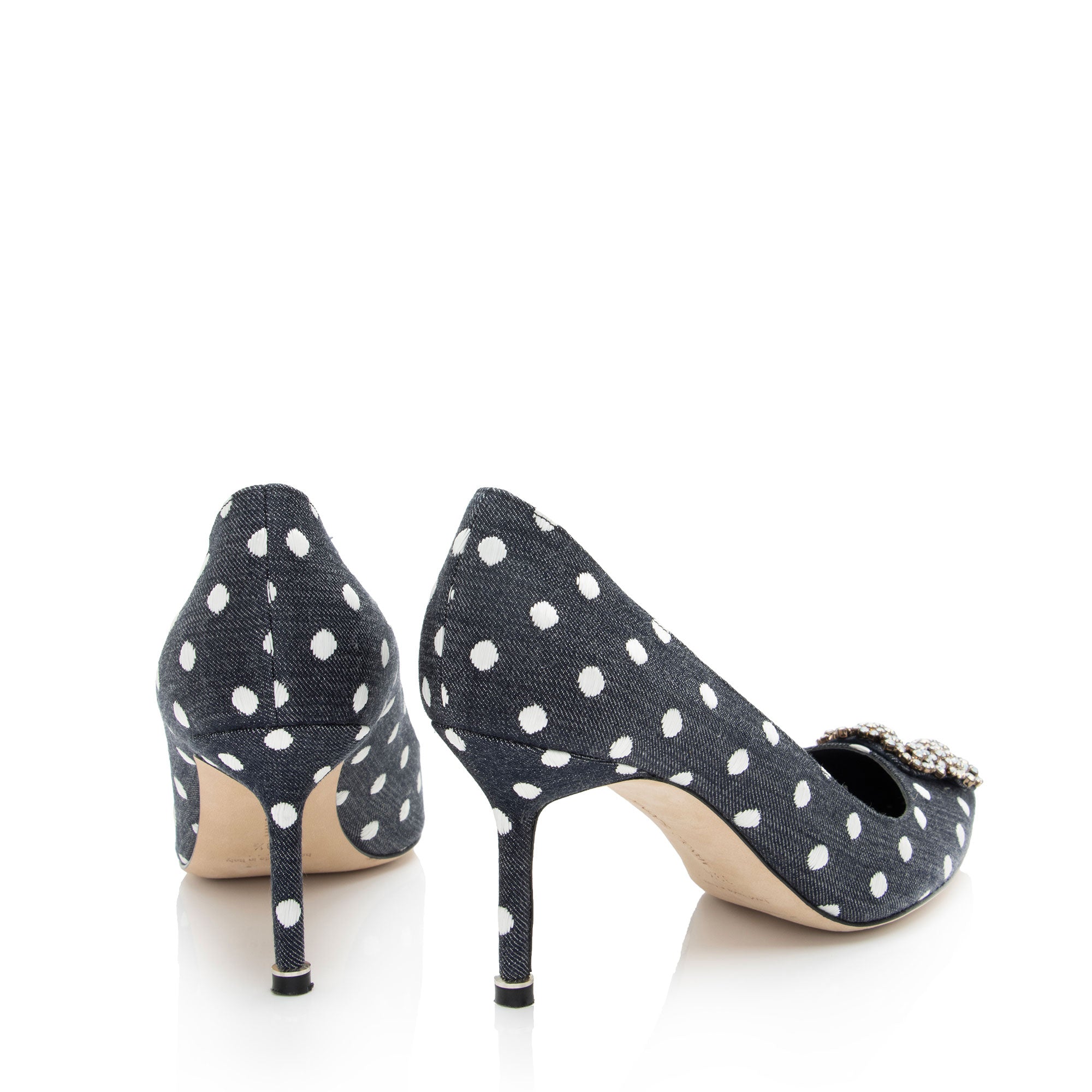 Manolo Blahnik Denim Polka Dot Hangisi Pumps - Size 9.5 / 39.5 (SHF-wFRBoD)