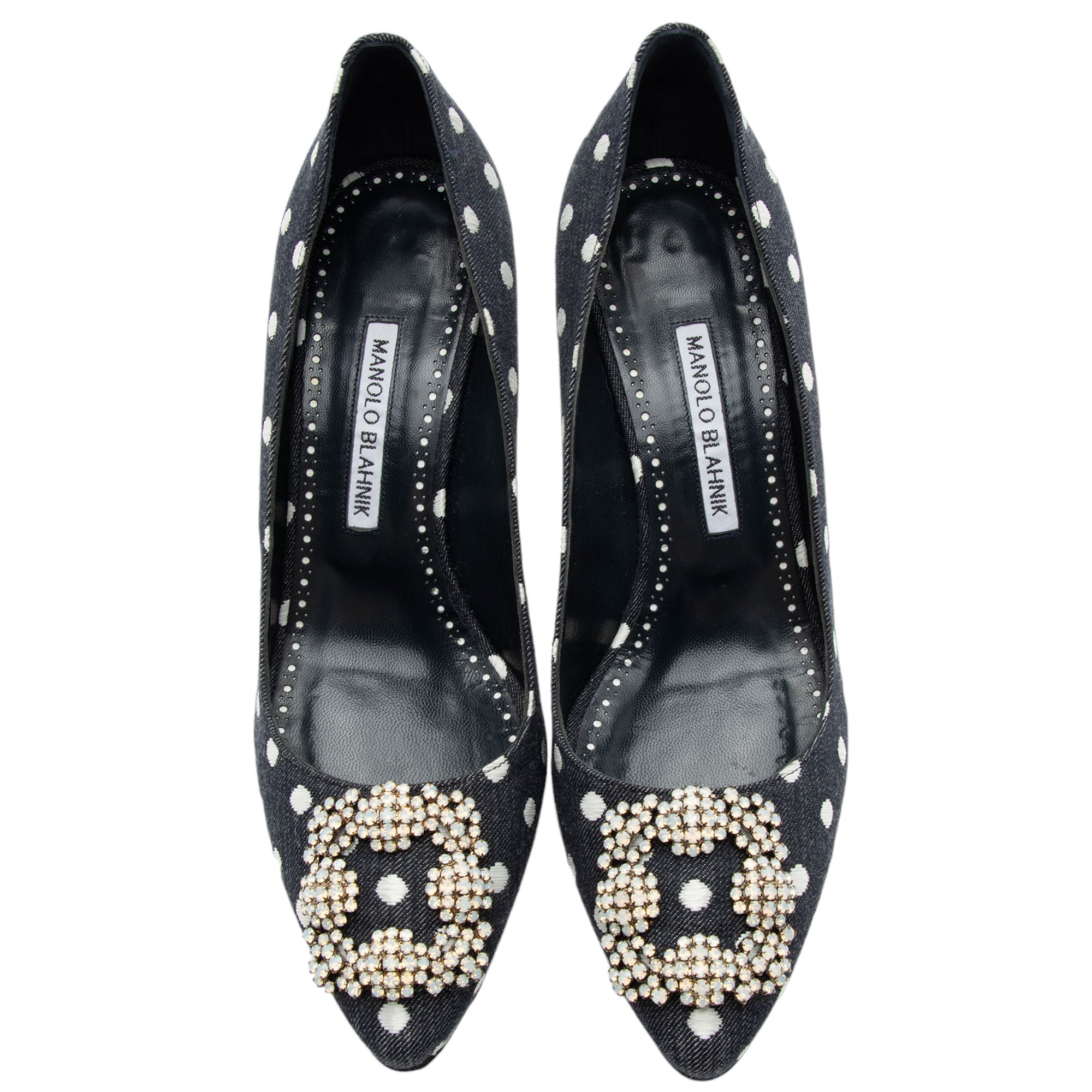 Manolo Blahnik Denim Polka Dot Hangisi Pumps - Size 9.5 / 39.5 (SHF-wFRBoD)