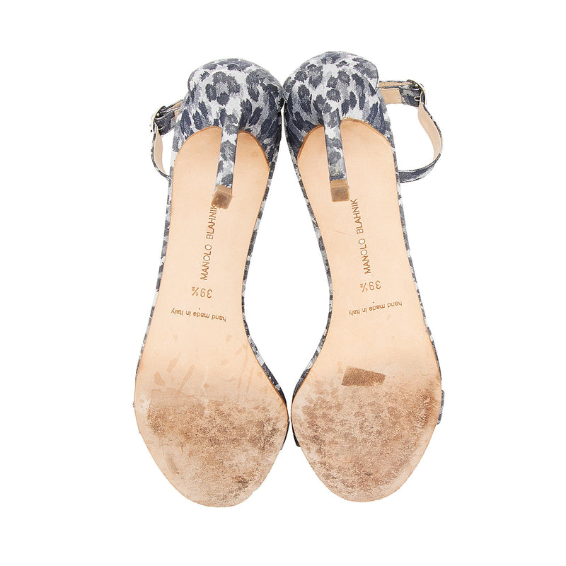 Manolo Blahnik Metallic Leopard Fabric Chaos Ankle Strap Sandals - Size 9.5 / 39.5 (SHF-9qCSTY)