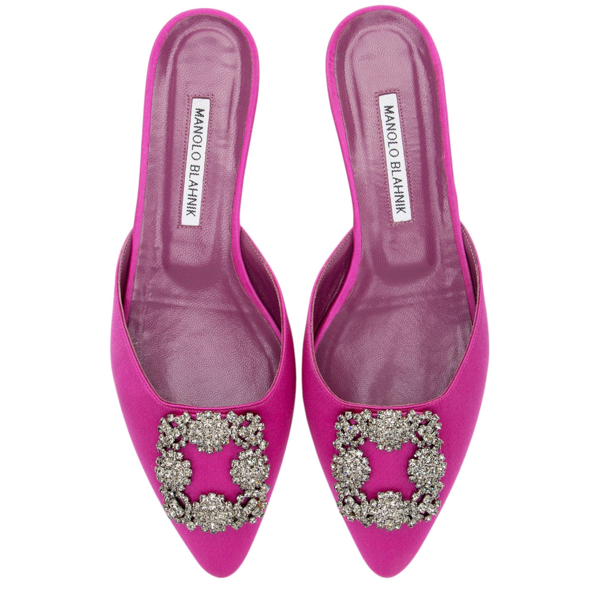 Manolo Blahnik Satin Crystal Hangisi Mules - Size 7.5 / 37.5
