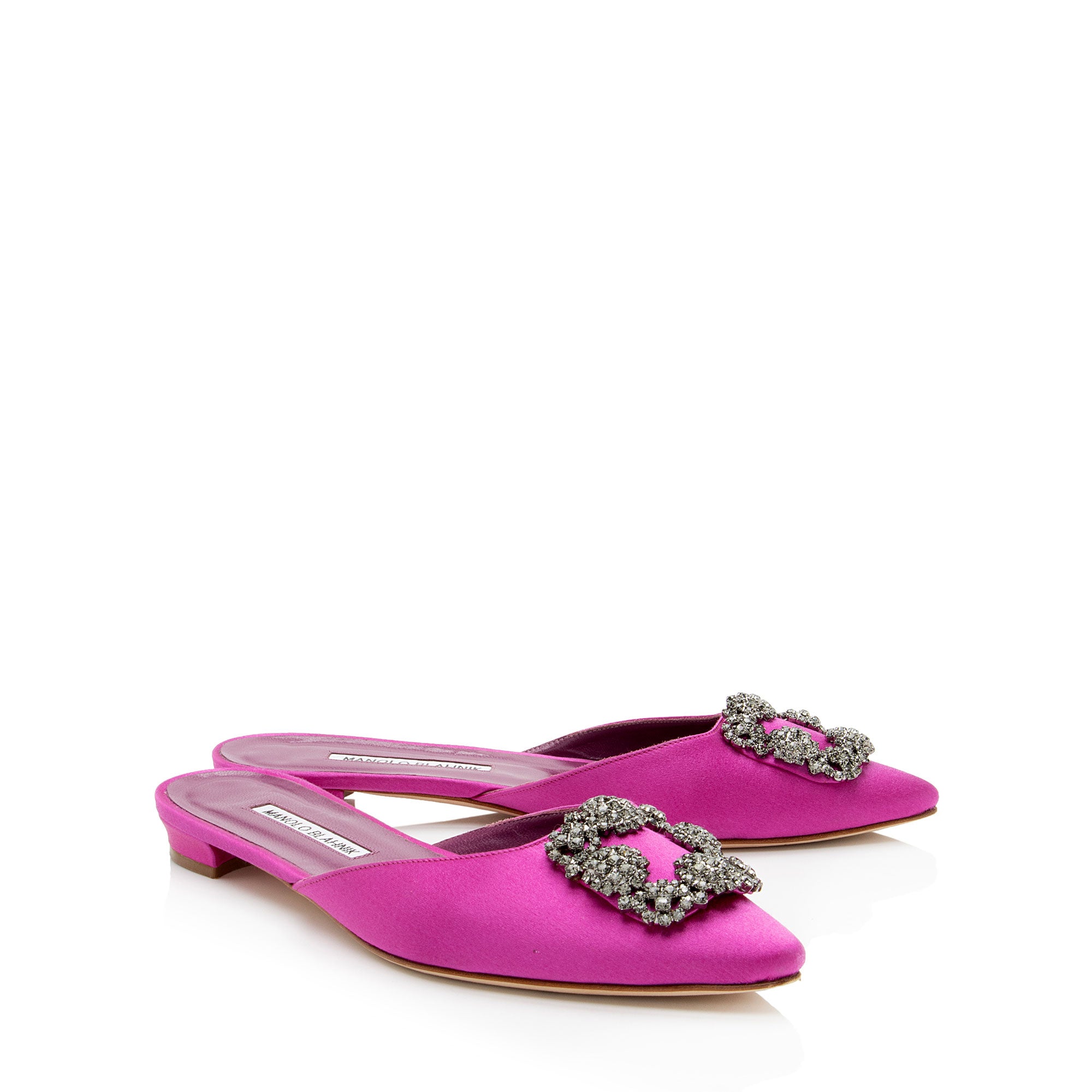 Manolo Blahnik Satin Crystal Hangisi Mules - Size 7.5 / 37.5