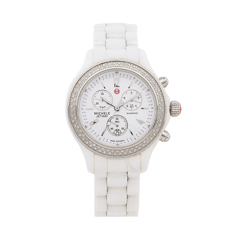 Michele Diamond Ceramic Jetway Chronograph Watch (SHF-KTJgV0)