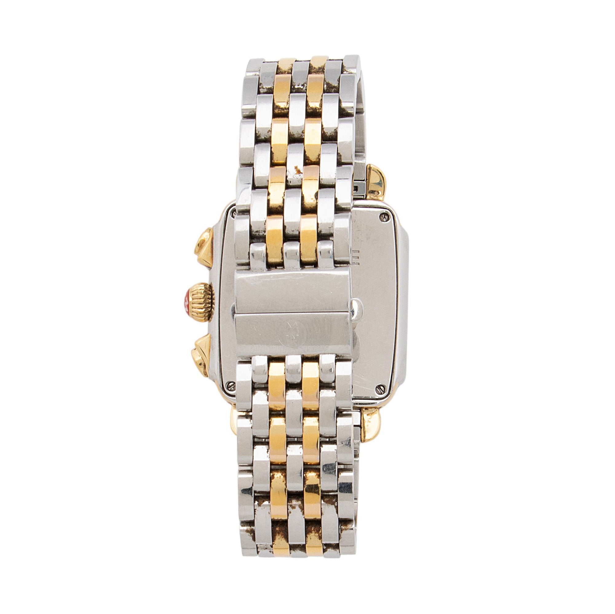 Michele Stainless Steel 18k Gold Diamond Chronograph Deco Watch