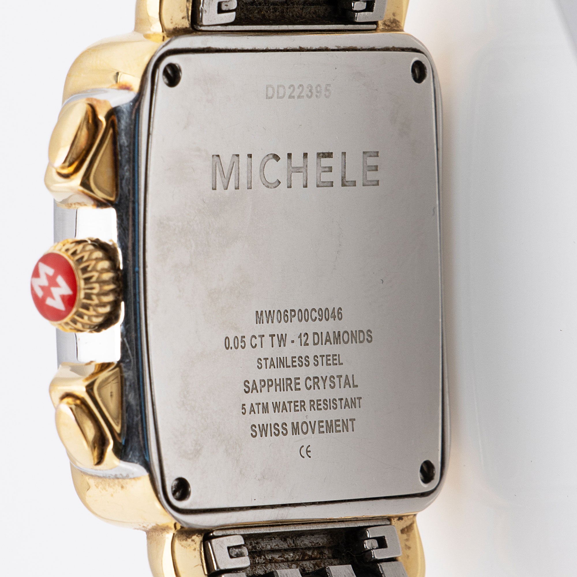Michele Stainless Steel 18k Gold Diamond Chronograph Deco Watch