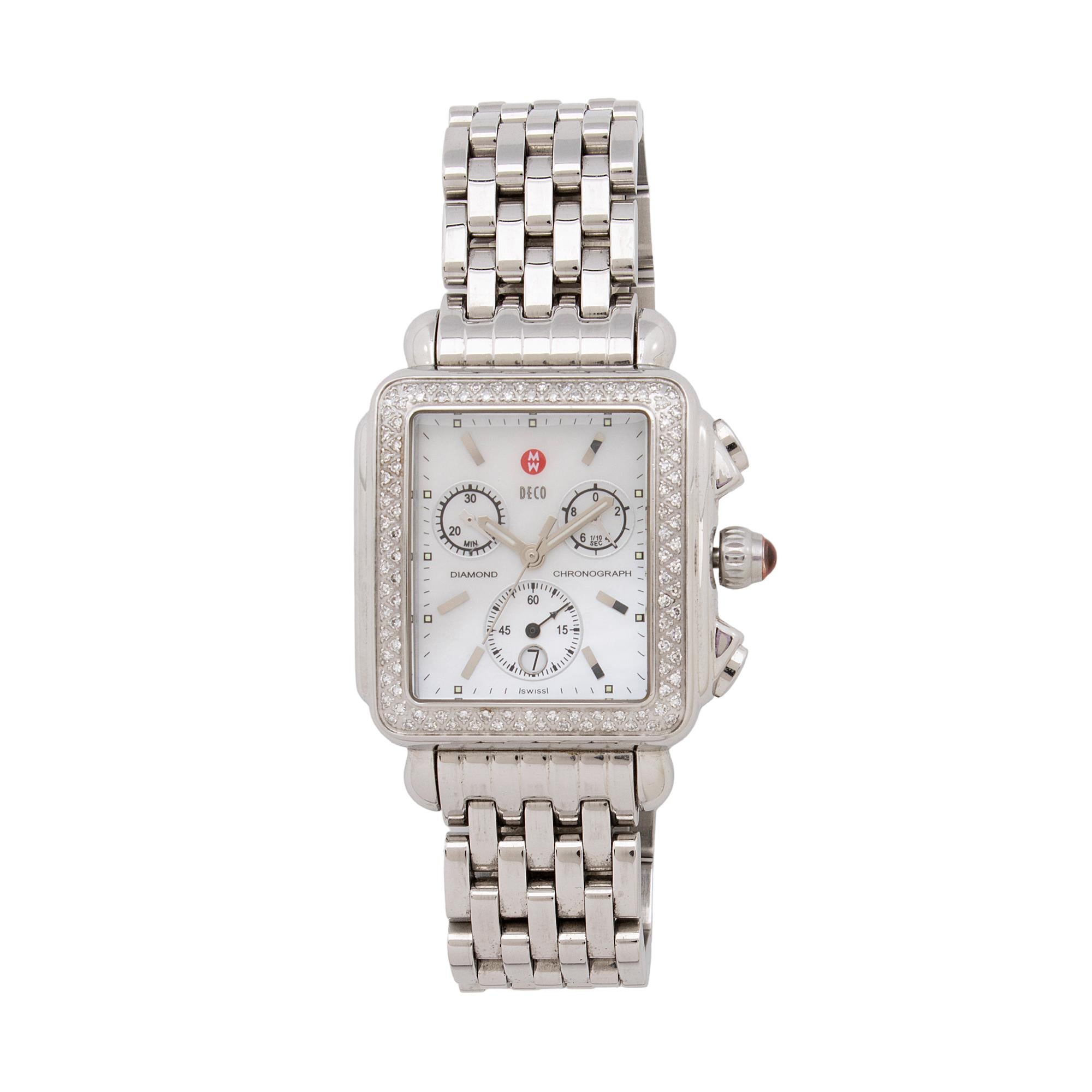 Michele Stainless Steel Diamond Deco Chronograph Watch (SHF-GxwCfd)