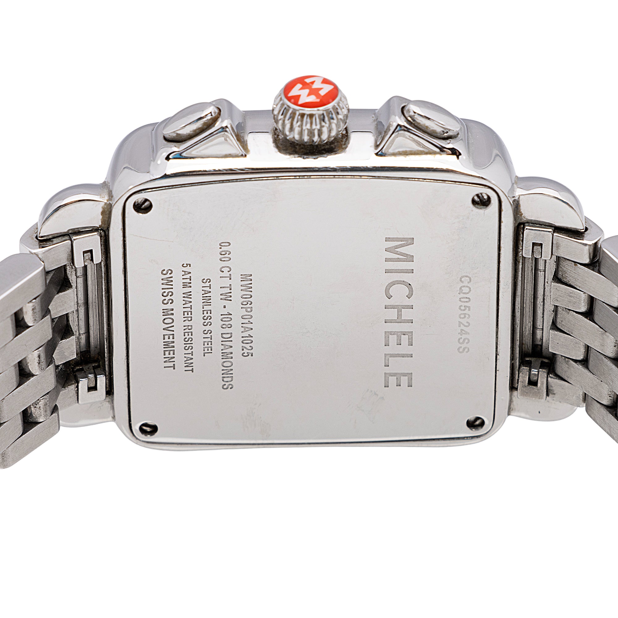 Michele Stainless Steel Diamond Mother of Pearl Deco Chronograph Watch (SHF-FDLv6Y)