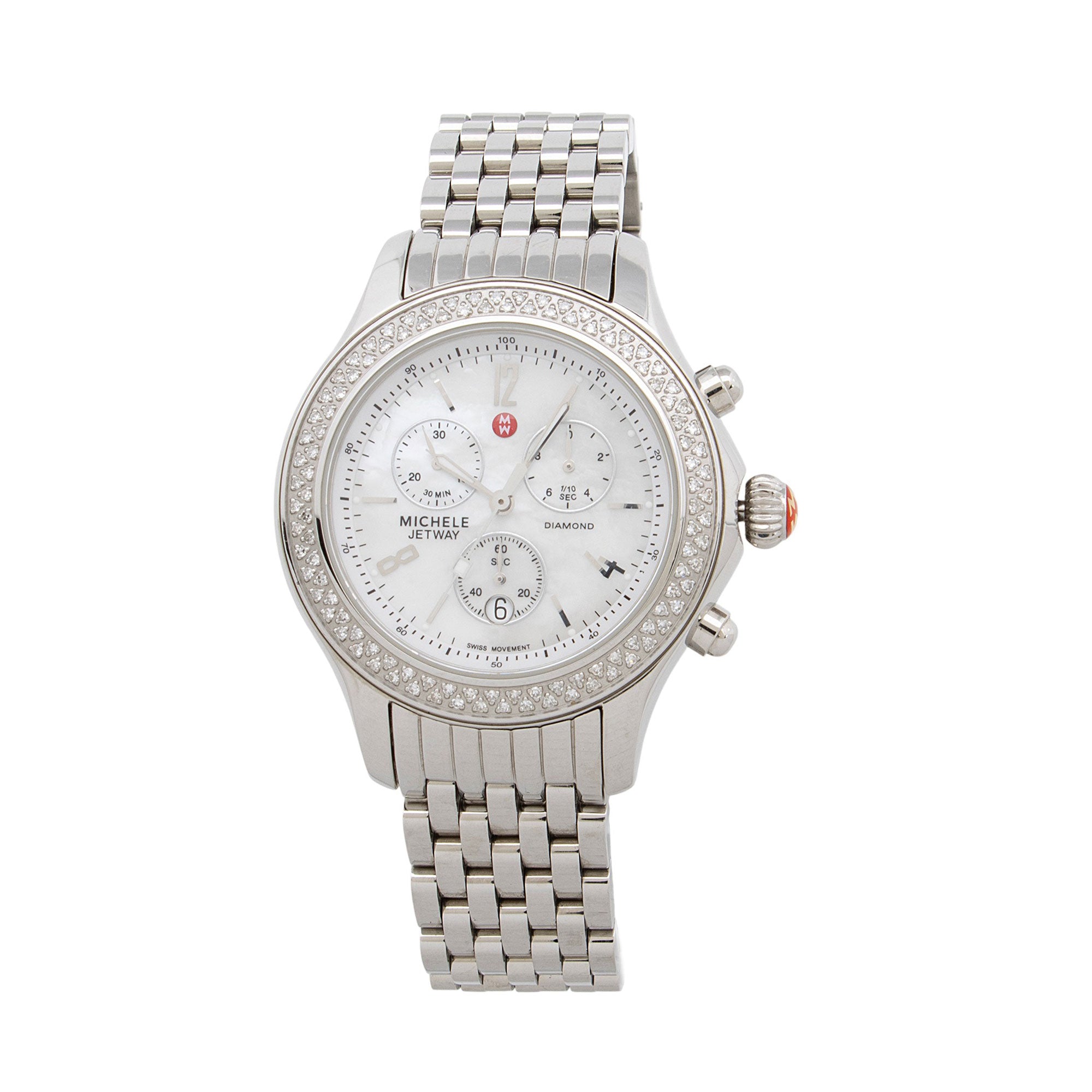 Michele Stainless Steel Diamond Jetway Watch
