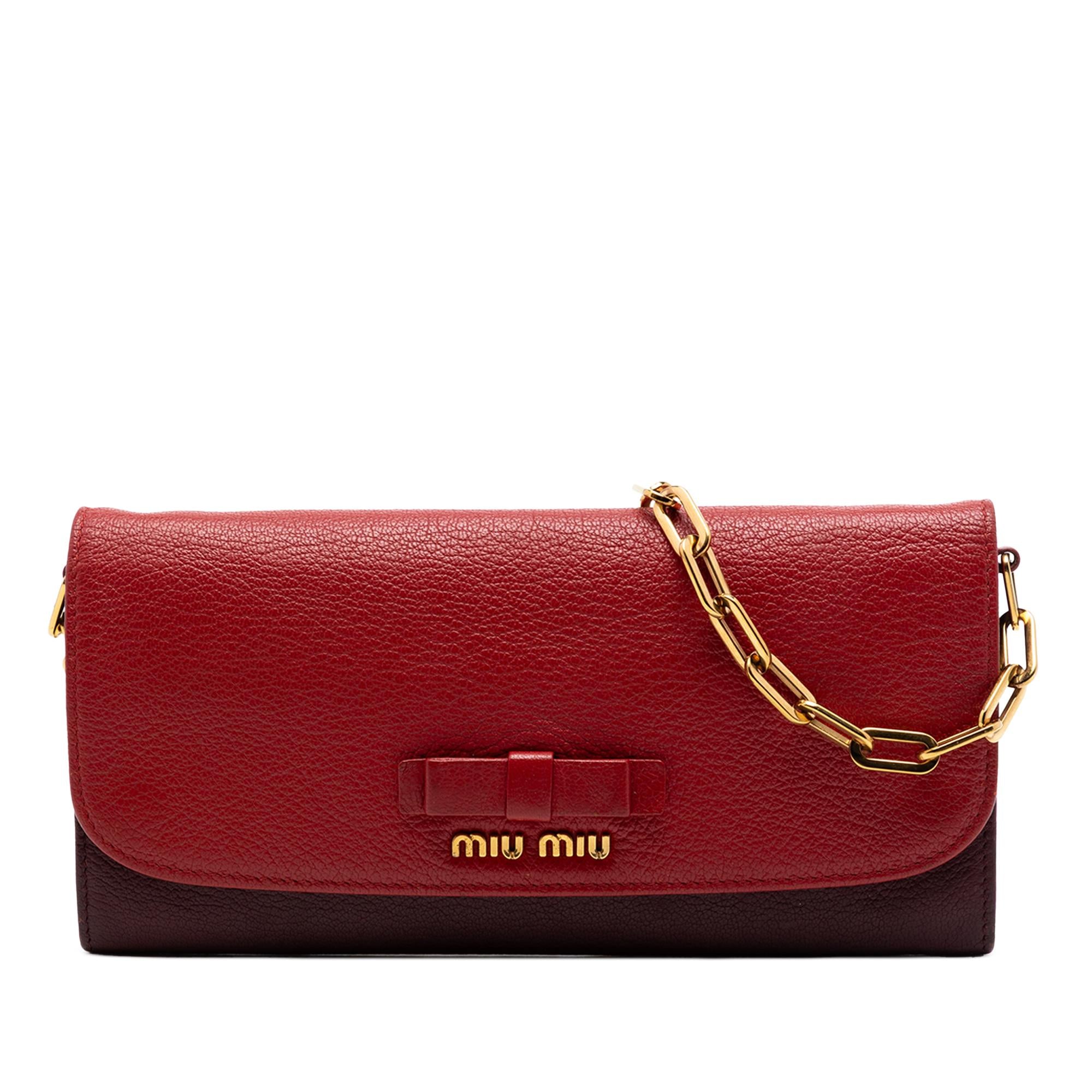 Miu Miu Bicolor Goatskin Madras Bow Wallet on Chain