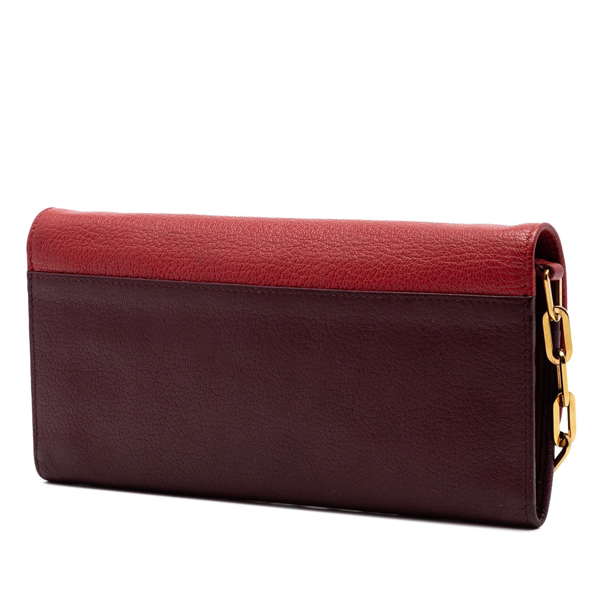 Miu Miu Bicolor Goatskin Madras Bow Wallet on Chain