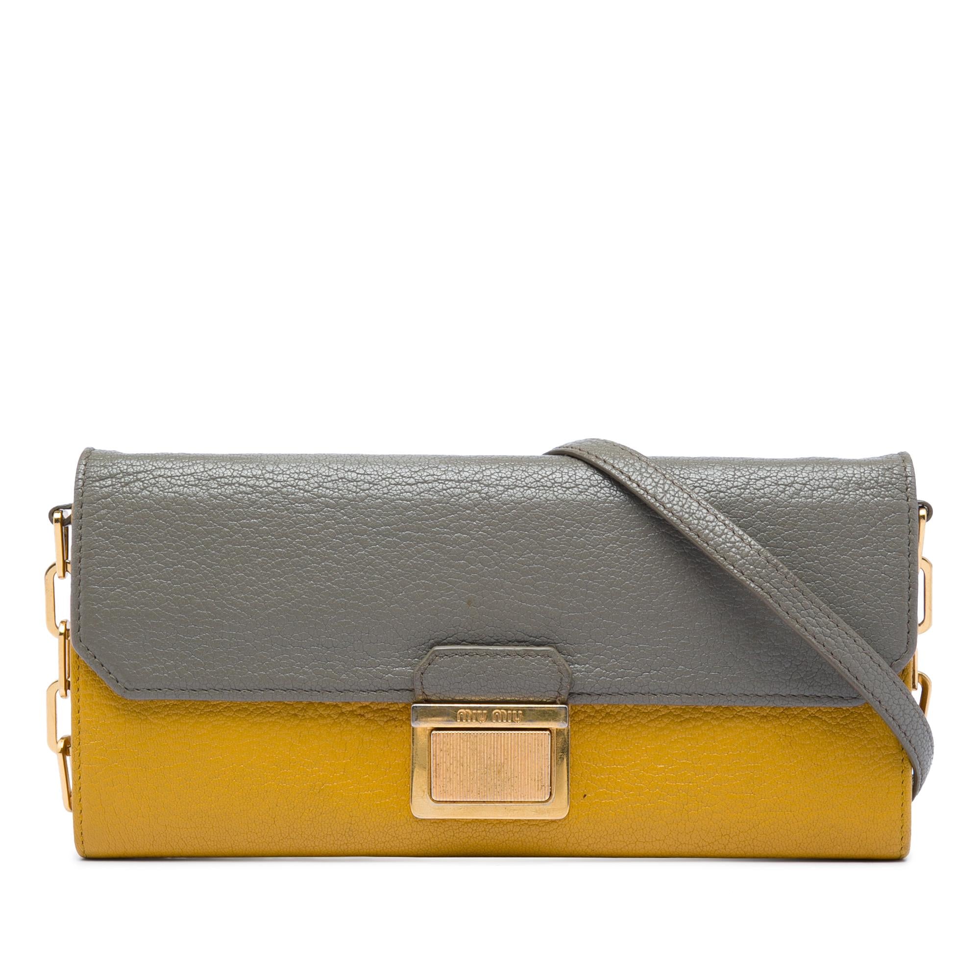 Miu Miu Bicolor Goatskin Madras Wallet on Chain