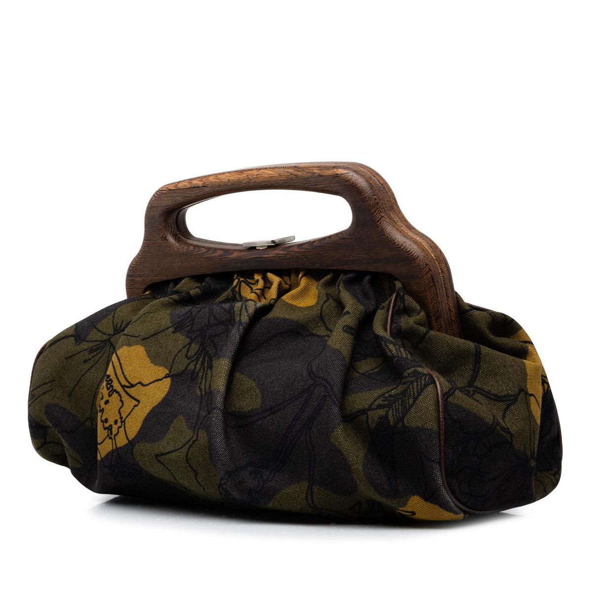 Miu Miu Canvas Camouflage Floral Wood Frame Top Handle Bag