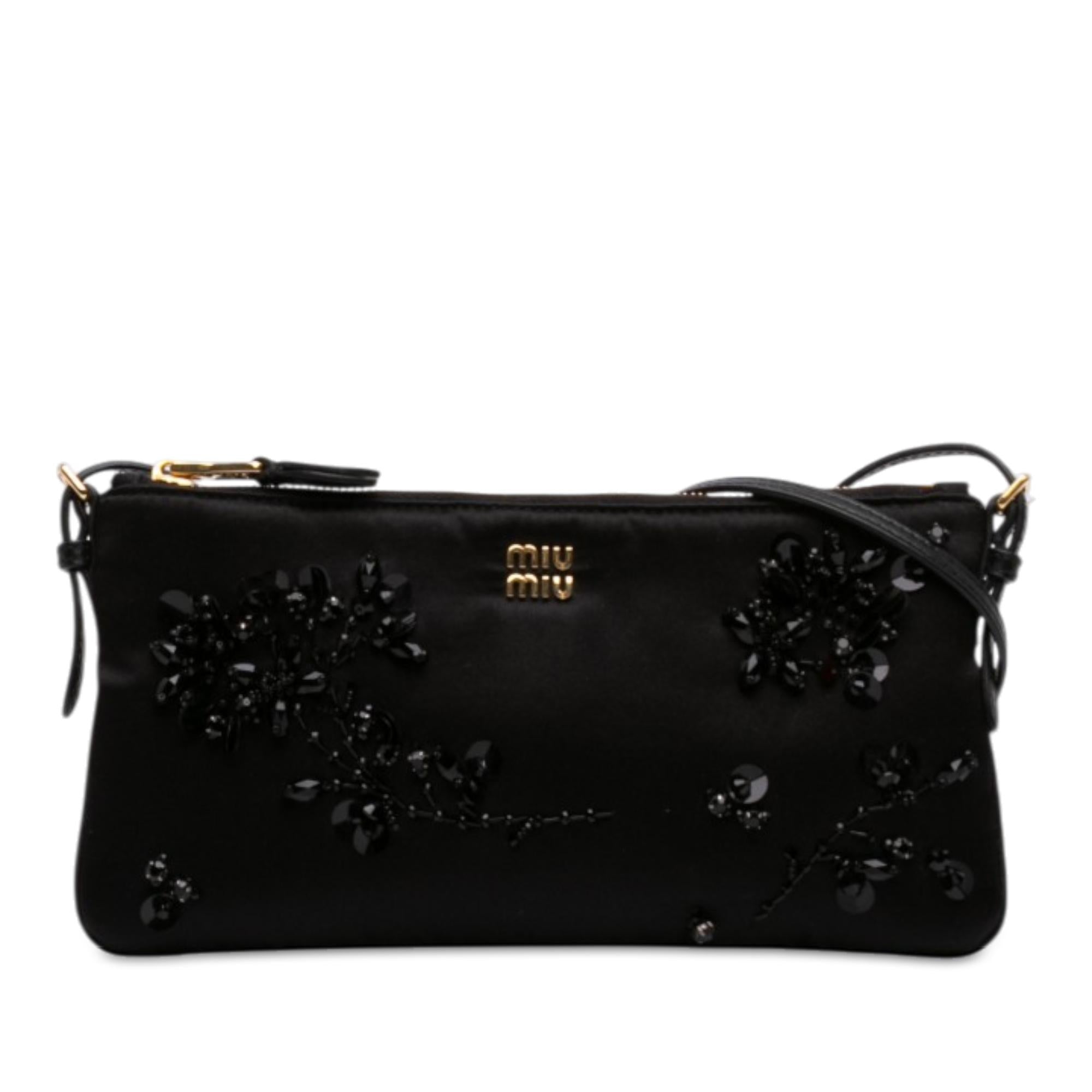 Miu Miu Crystal Embellished Satin Shoulder Bag
