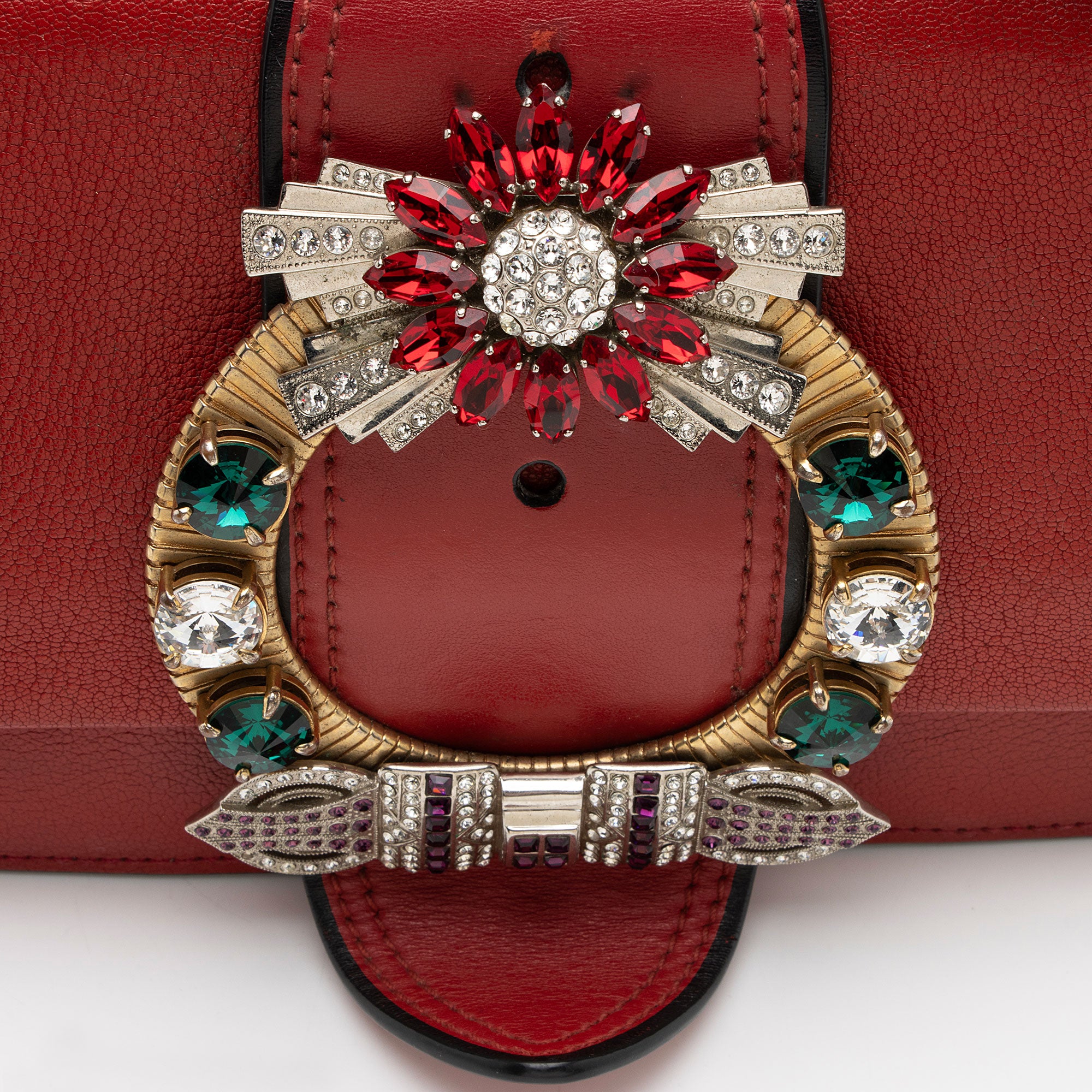 Miu Miu Goatskin Crystal Embellished Madras Shoulder Bag