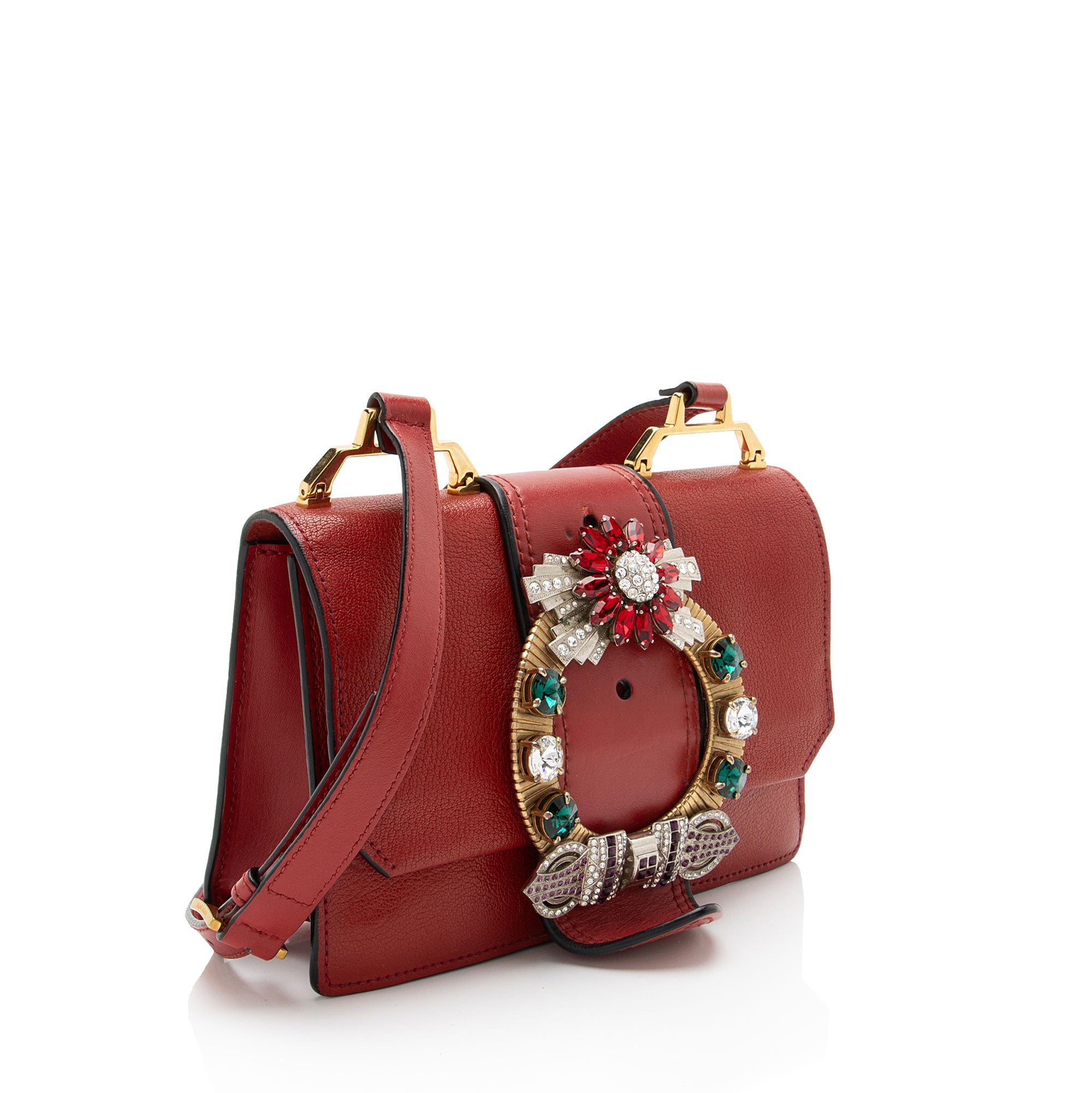 Miu Miu Goatskin Crystal Embellished Madras Shoulder Bag