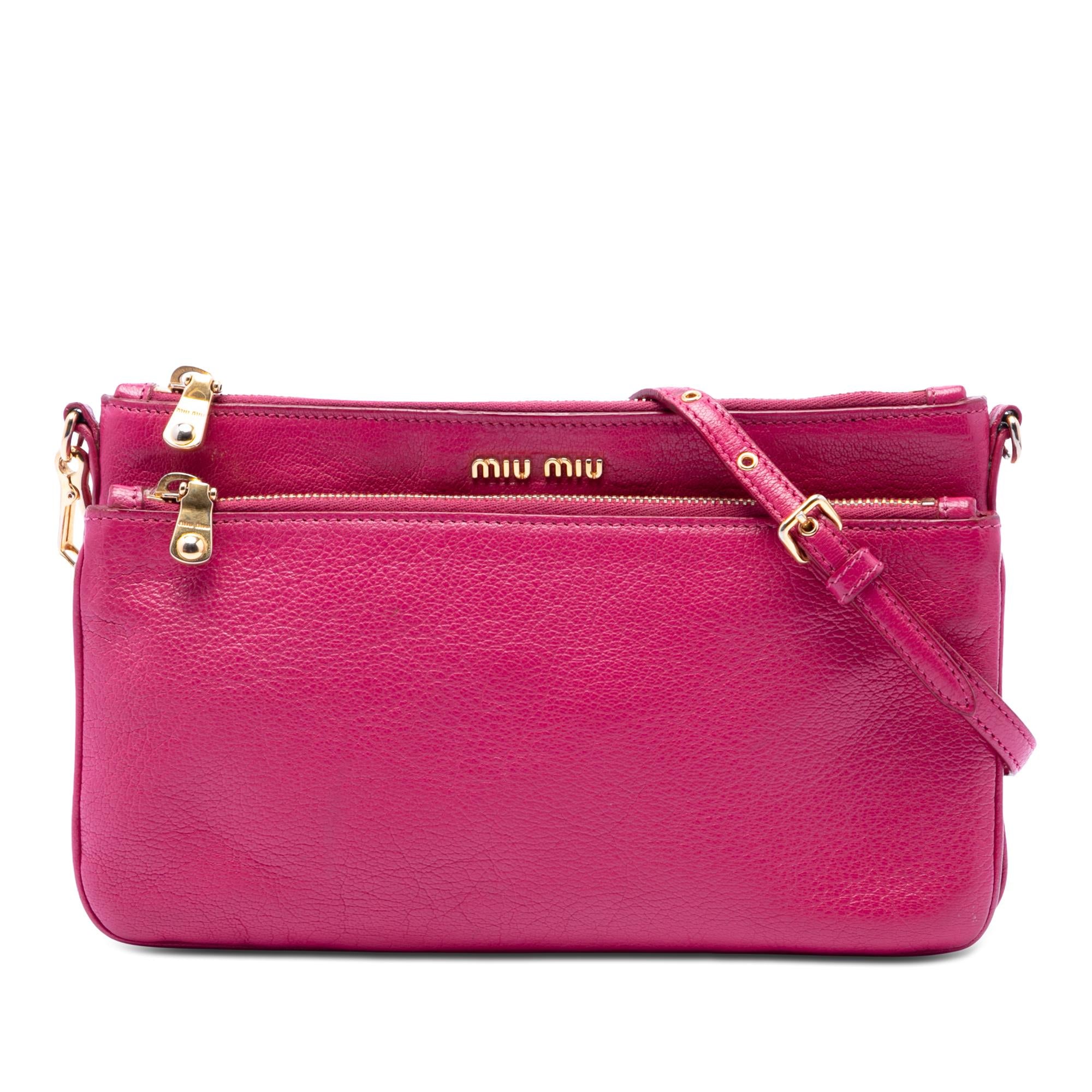 Miu Miu Goatskin Madras Double Zip Crossbody