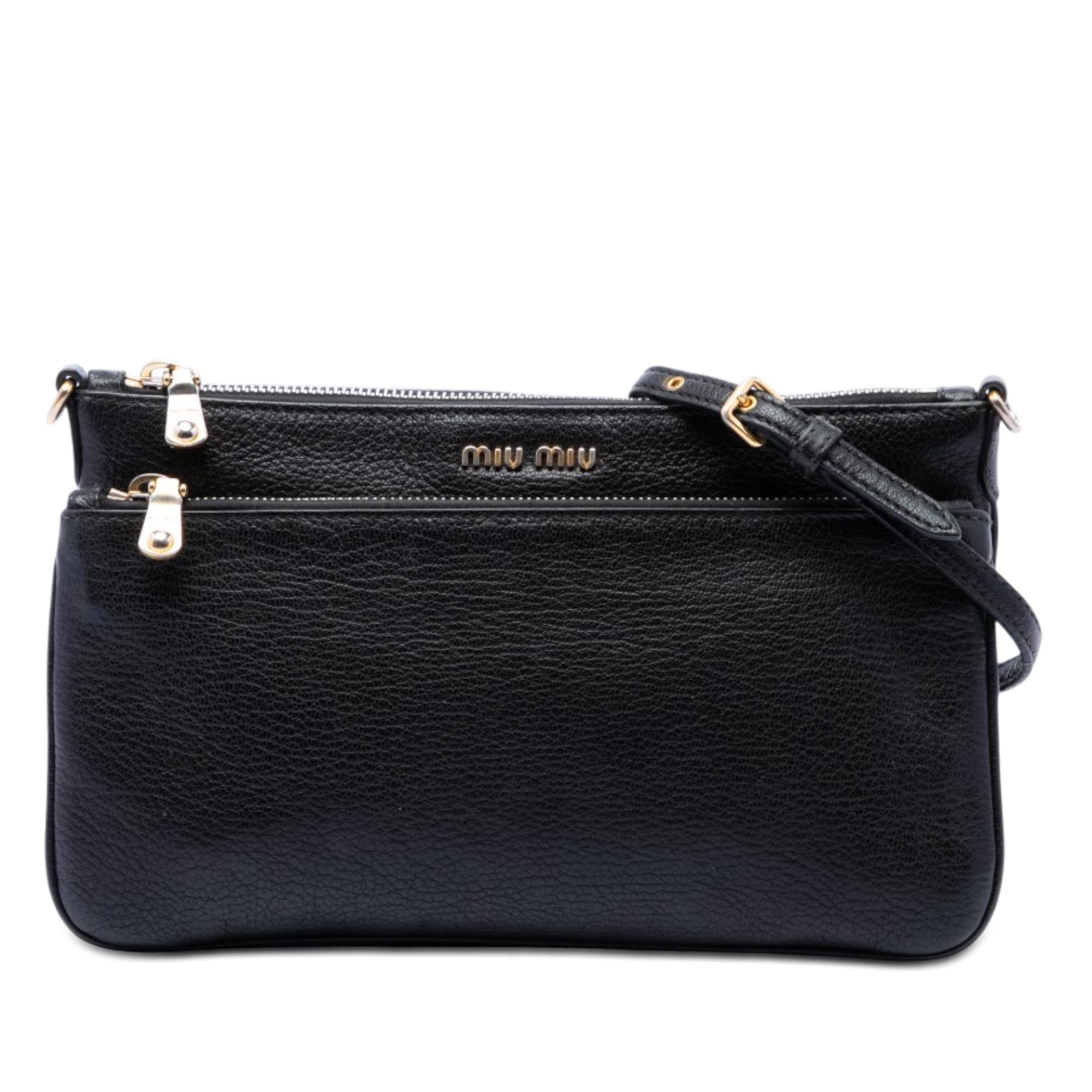 Miu Miu Goatskin Madras Double Zip Crossbody