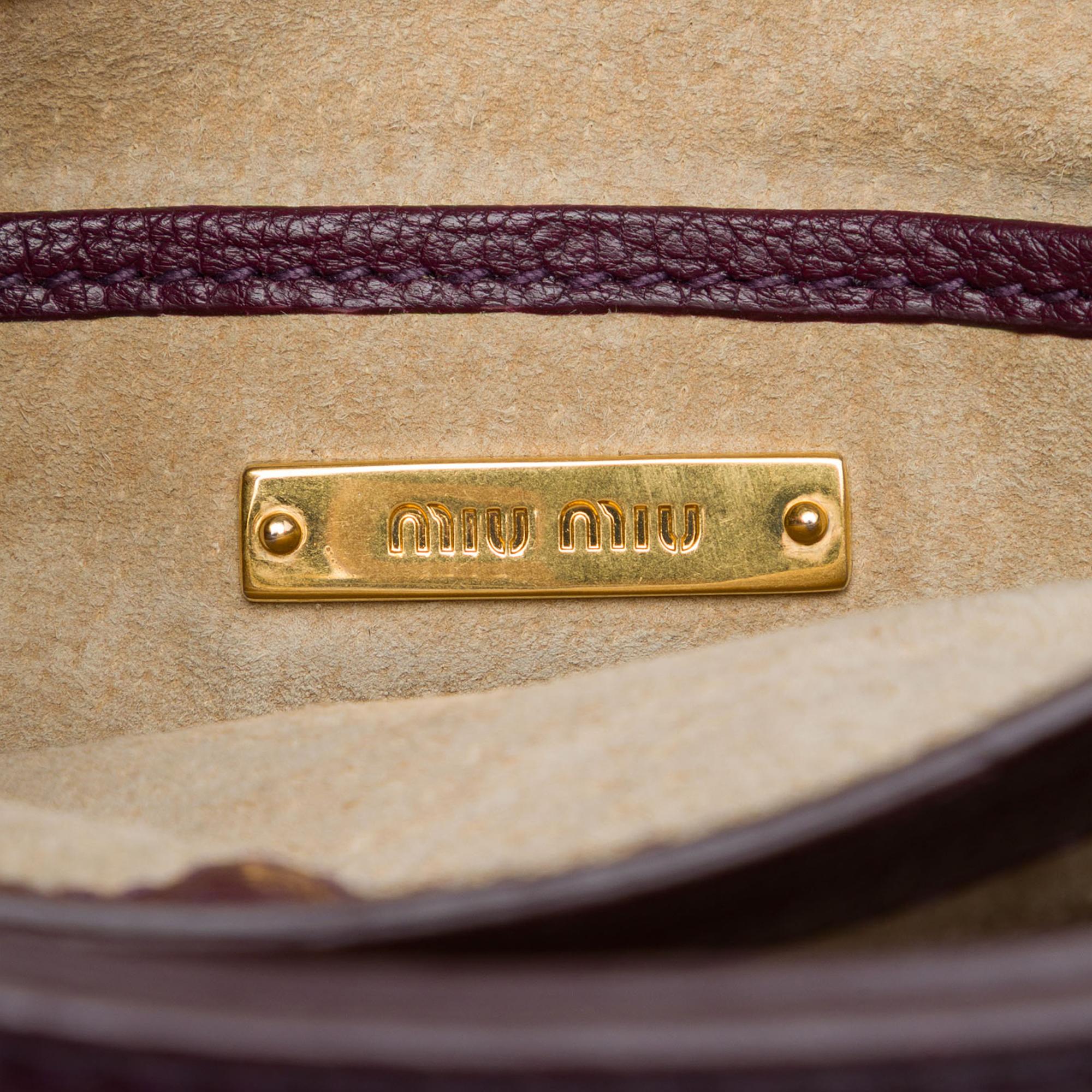 Miu Miu Goatskin Madras Push Lock Top Handle Satchel