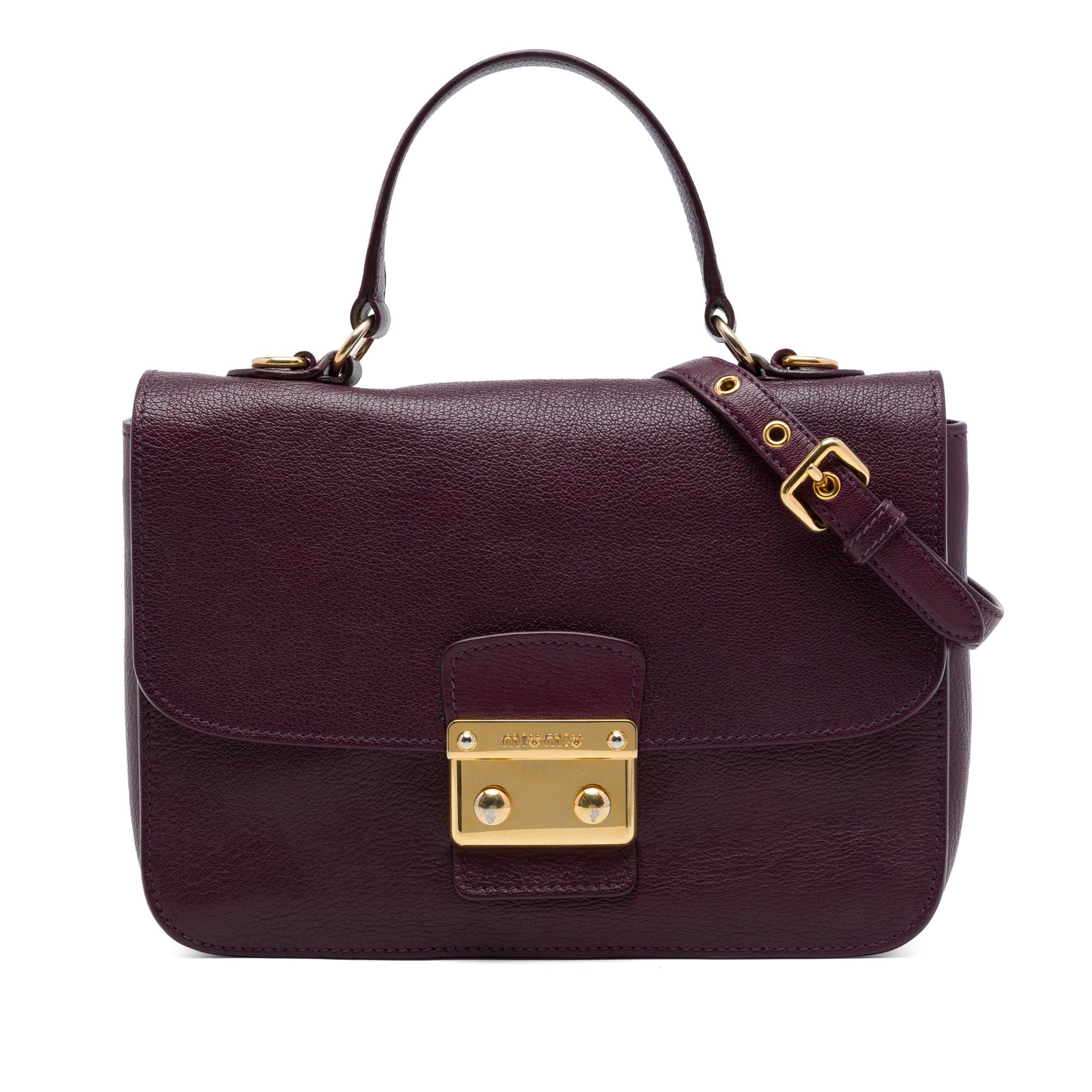 Miu Miu Goatskin Madras Push Lock Top Handle Satchel