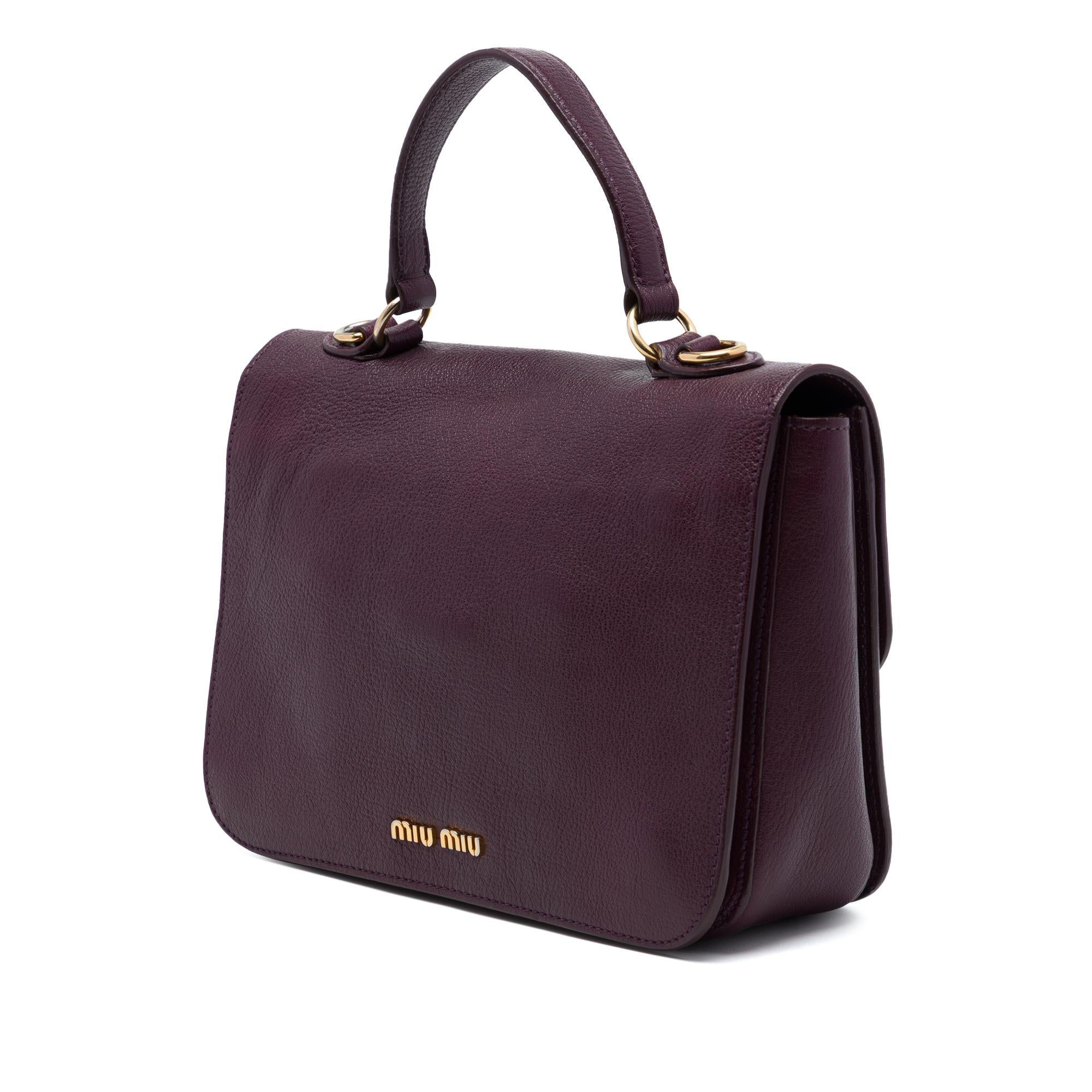 Miu Miu Goatskin Madras Push Lock Top Handle Satchel