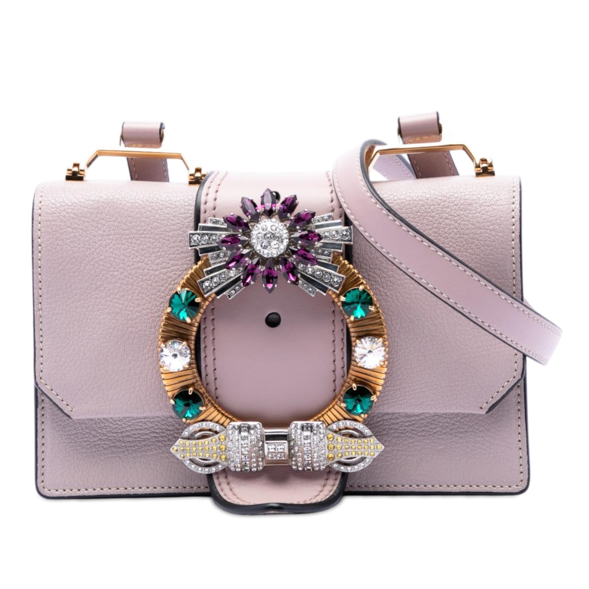 Miu Miu Goatskin Madras Soft Calf Crystal Embellished Crossbody